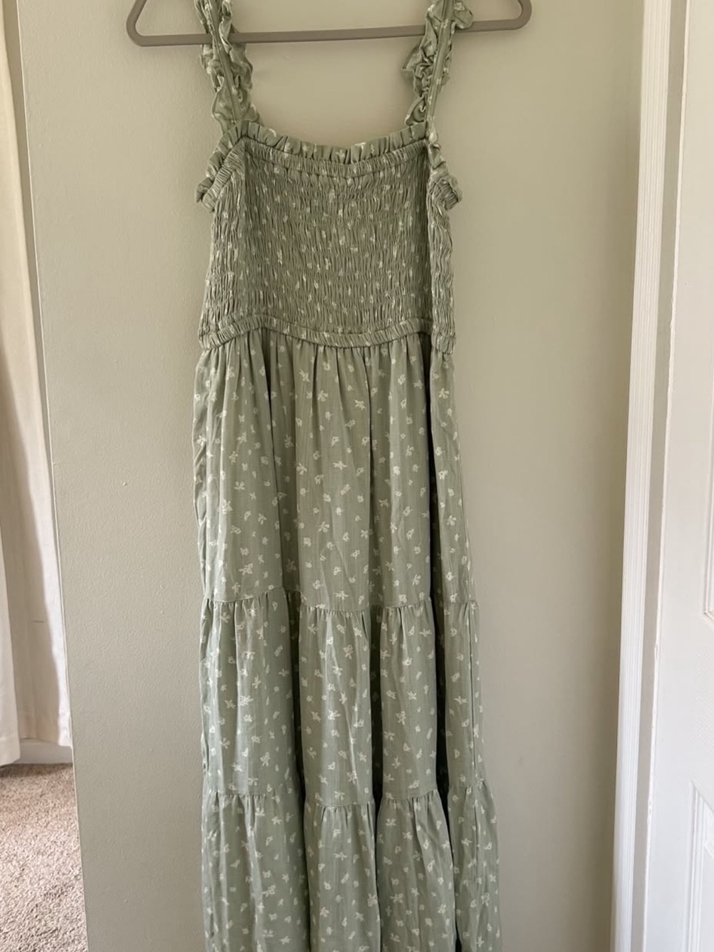 Love Tree Light Sage Floral Tiered Maxi Dress
